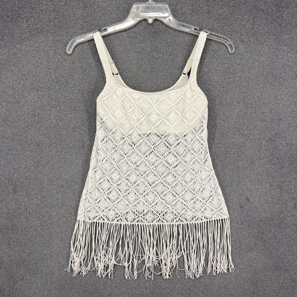 Profile by Gottex Tankini Top Womens 32D White Crochet Fringe Swimsuit 626-1D37 - Picture 1 of 15